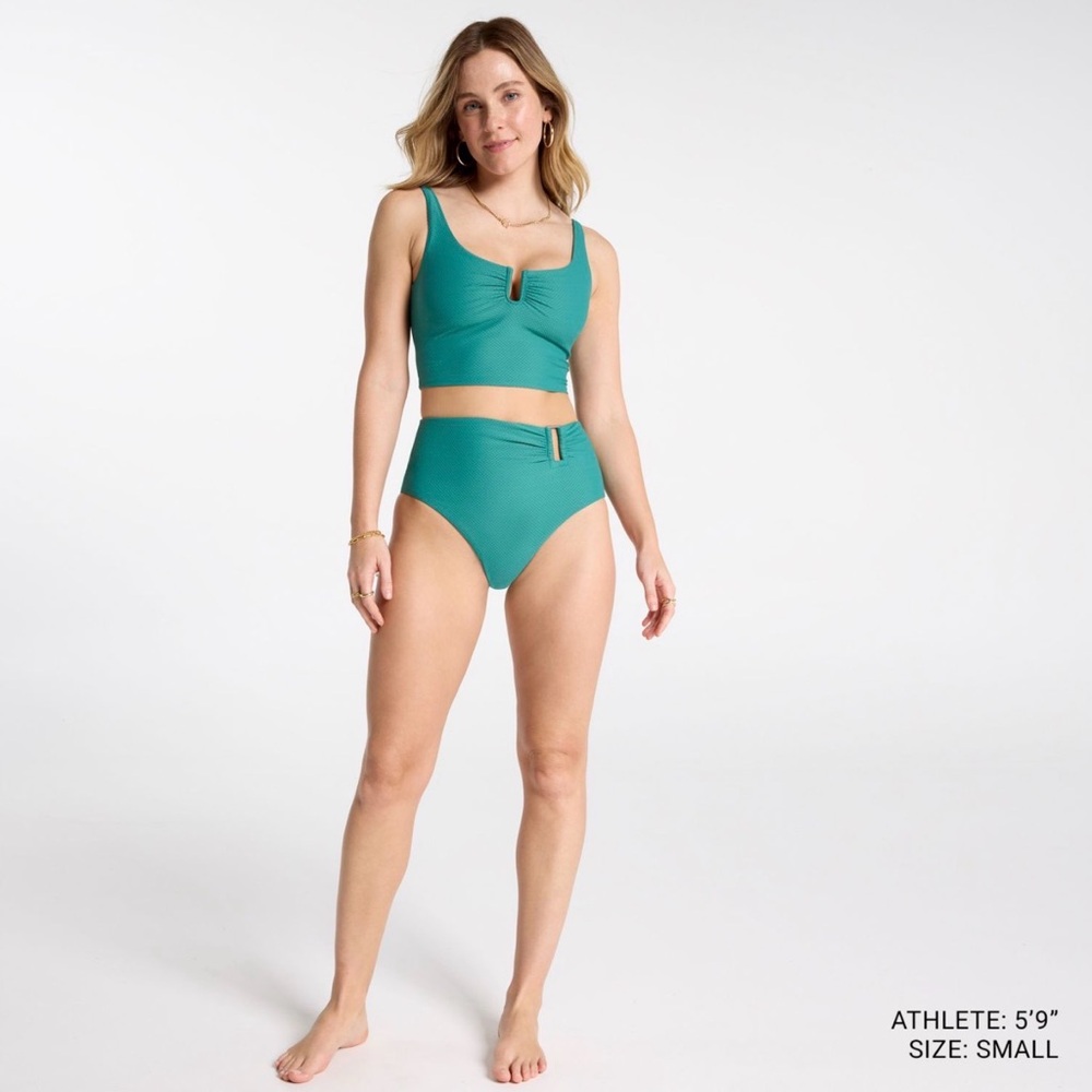 CALIA Asymmetrical Rectangle Trim Swim Bottoms Jungle Green Mesh Size M NWT